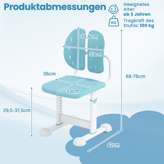 Chaise de bureau enfant réglable avec double dossier, bleue