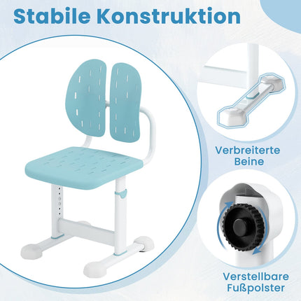 Chaise de bureau enfant réglable avec double dossier, bleue