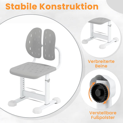 Chaise de bureau enfant réglable avec double dossier, grise