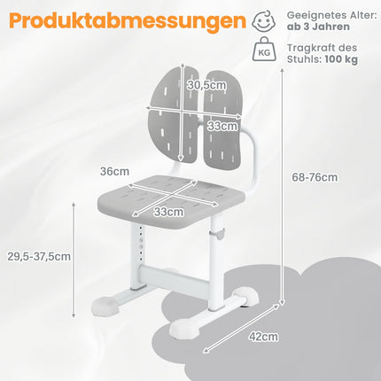Chaise de bureau enfant réglable avec double dossier, grise