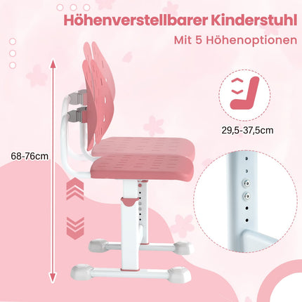 Chaise de bureau enfant réglable avec double dossier, rose