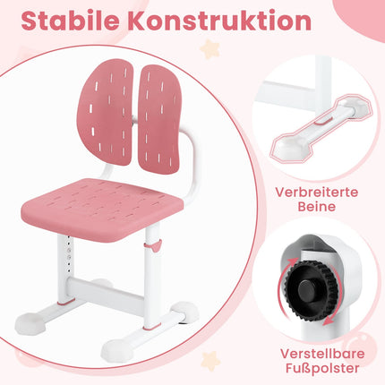 Chaise de bureau enfant réglable avec double dossier, rose