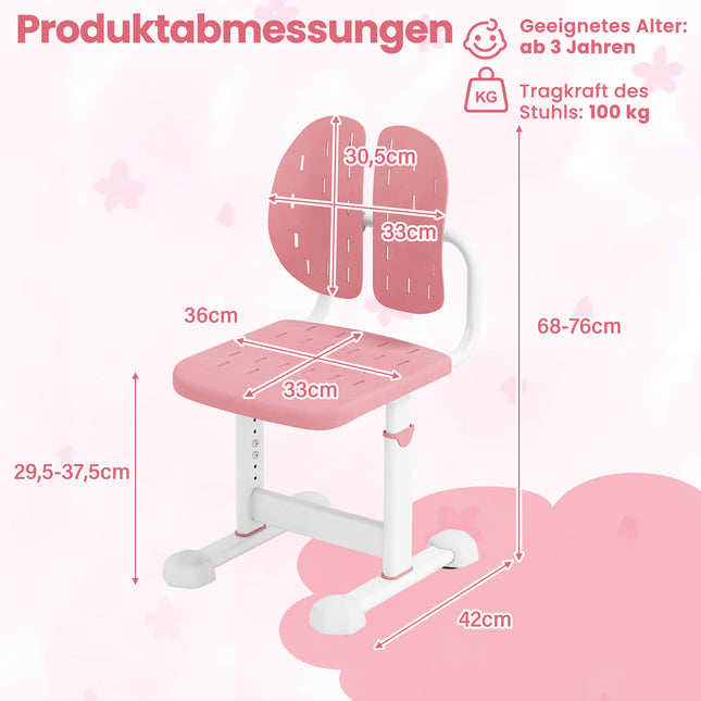 Chaise de bureau enfant réglable avec double dossier, rose
