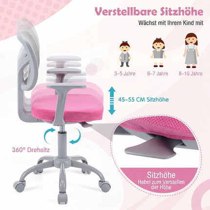 Chaise de bureau enfant réglable avec soutien lombaire – Rose