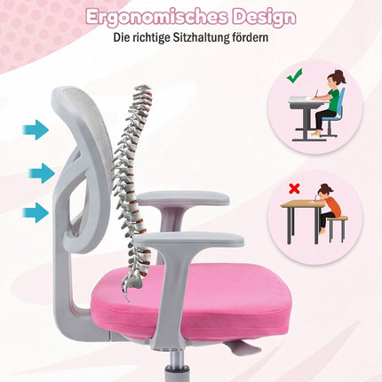Chaise de bureau enfant réglable avec soutien lombaire – Rose