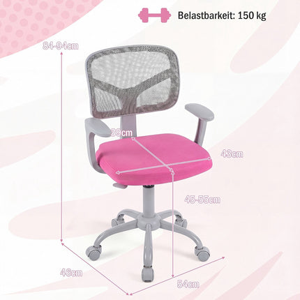 Chaise de bureau enfant réglable avec soutien lombaire – Rose