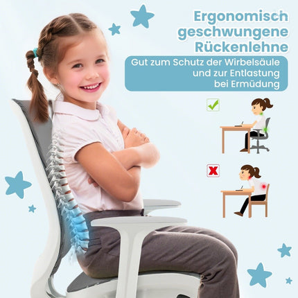 Verstellbarer Kinder-Schreibtischstuhl mit Sitzbremse, ergonomisch, Grau