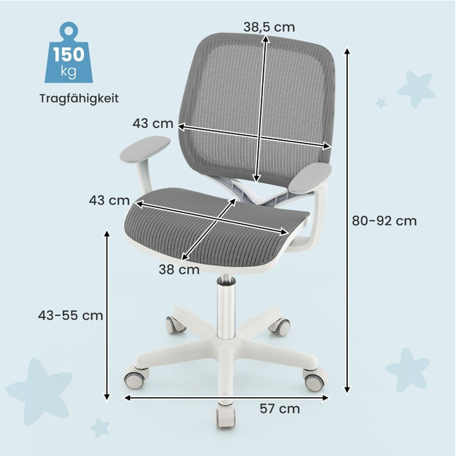 Chaise de bureau réglable pour enfant avec frein de siège, ergonomique, grise