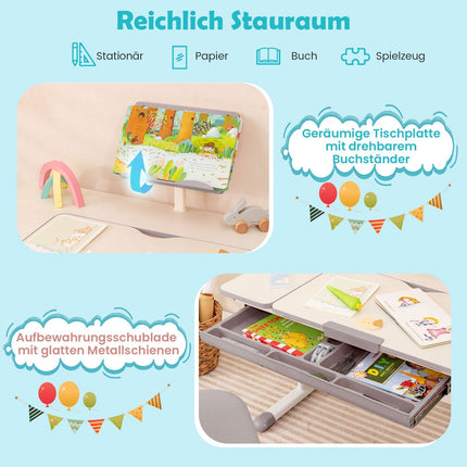 Ensemble bureau enfant réglable avec plateau inclinable, gris