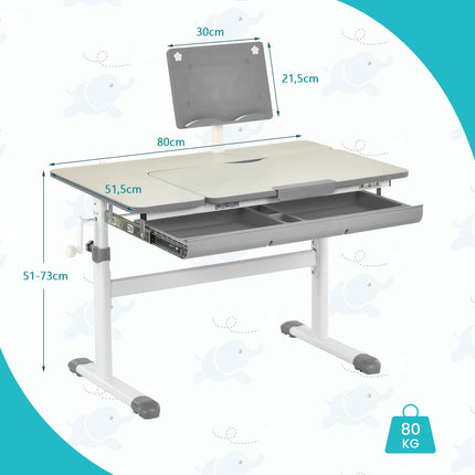 Ensemble bureau enfant réglable avec plateau inclinable, gris