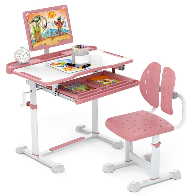 Ensemble bureau et chaise réglables pour enfants avec plateau inclinable, rose