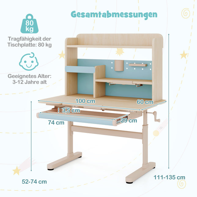 Verstellbarer Kinderschreibtisch mit Regal & Schublade – Blau
