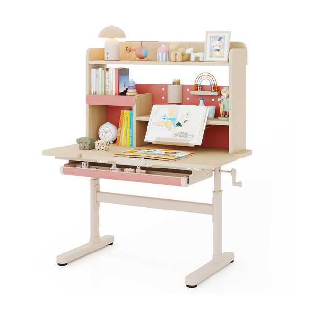 Verstellbarer Kinderschreibtisch mit Regal & Schublade – Rosa