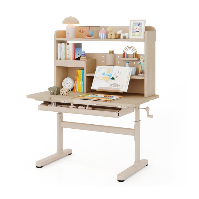 Bureau enfant réglable avec étagère et tiroir, plateau inclinable