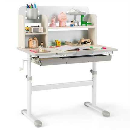 Bureau enfant réglable avec plateau inclinable, étagères et tiroir