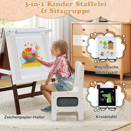Ensemble chevalet et chaise réglables pour enfants avec tableau noir et tableau blanc