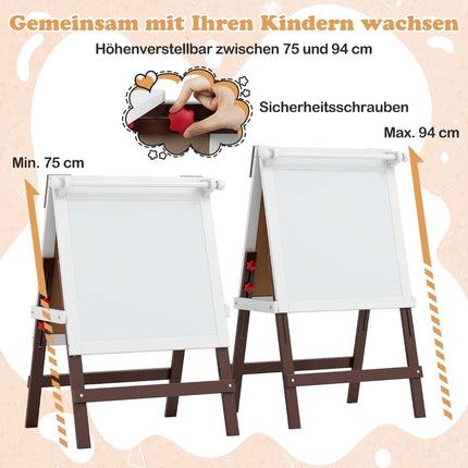 Ensemble chevalet et chaise réglables pour enfants avec tableau noir et tableau blanc
