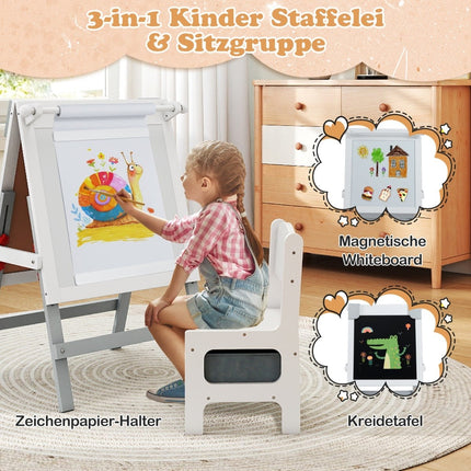 Chevalet réglable pour enfants avec tableau noir et tableau blanc, gris