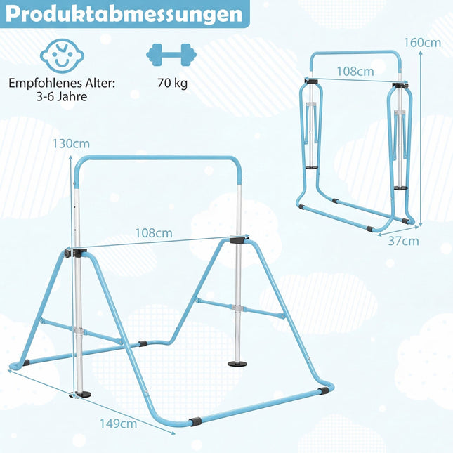 Verstellbarer Kinder-Turnrecks, klappbar, 90-130 cm, Blau