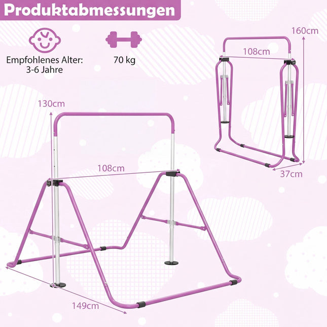 Verstellbarer Kinder-Turnbarren, faltbar, 90-130 cm, Lila