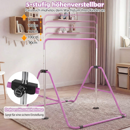 Verstellbarer Kinder-Turnbarren, faltbar, 90-130 cm, Lila