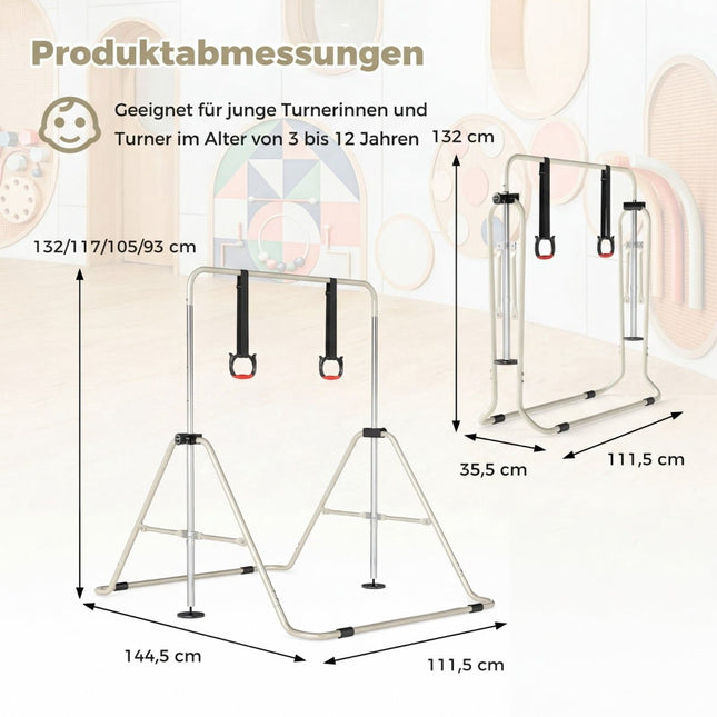 Barre de gymnastique réglable pour enfants avec cadre en métal, beige