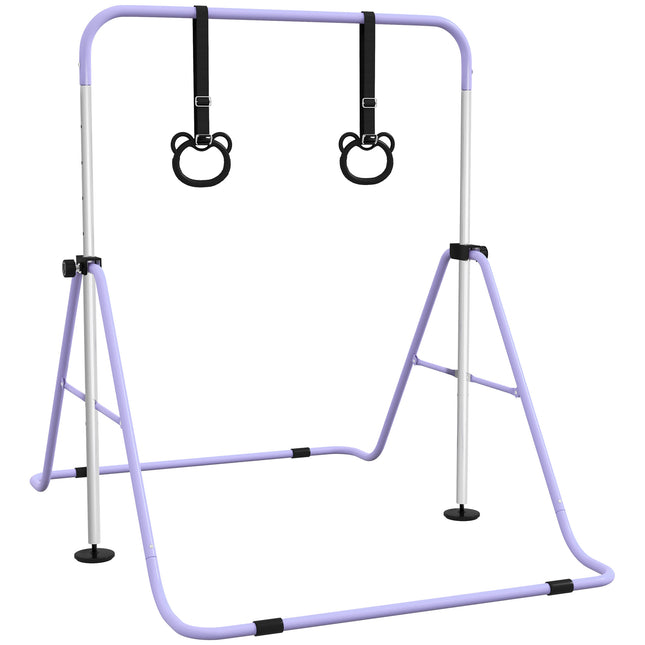 Barre de gymnastique réglable pour enfants avec anneaux, cadre en acier pliable