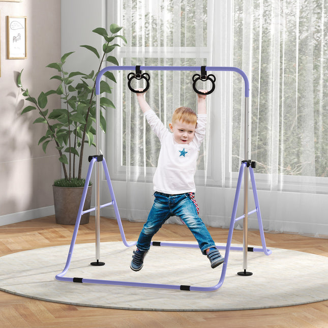 Barre de gymnastique réglable pour enfants avec anneaux, cadre en acier pliable
