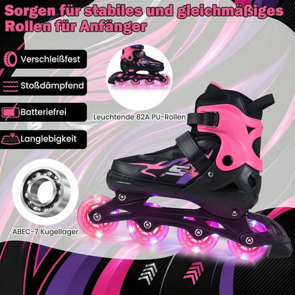 Patins à roues alignées réglables pour enfants avec roues lumineuses, roses