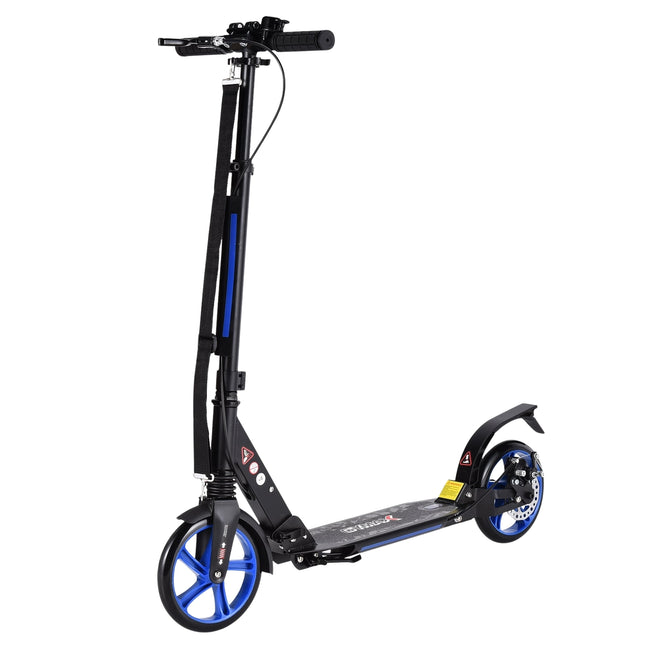 Trottinette enfant réglable, pliable, roues noires et bleues