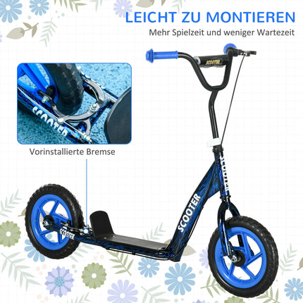 Verstellbarer Kinderroller mit Bremse, Ständer, Stahl, Blau