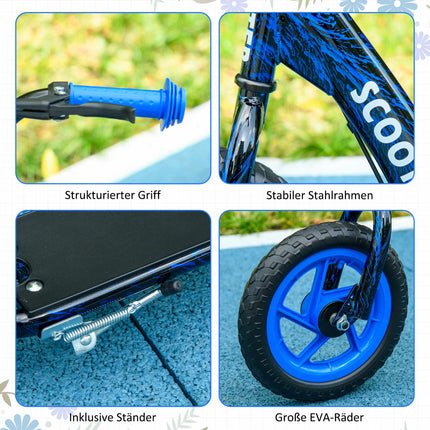 Verstellbarer Kinderroller mit Bremse, Ständer, Stahl, Blau