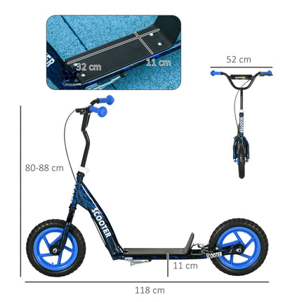 Verstellbarer Kinderroller mit Bremse, Ständer, Stahl, Blau