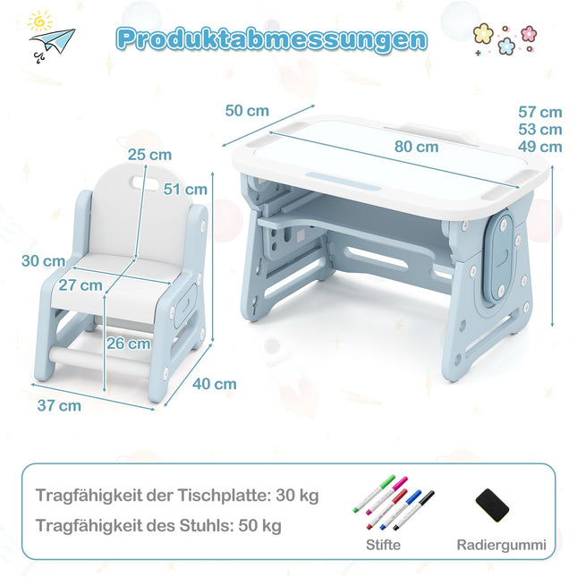 Verstellbarer Kindertisch & Stuhl-Set mit klappbarer Whiteboard-Funktion