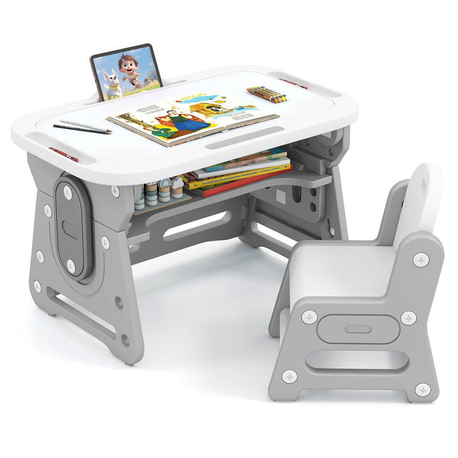 Verstellbarer Kindertisch und Stuhl-Set mit kippbarer Whiteboard-Platte
