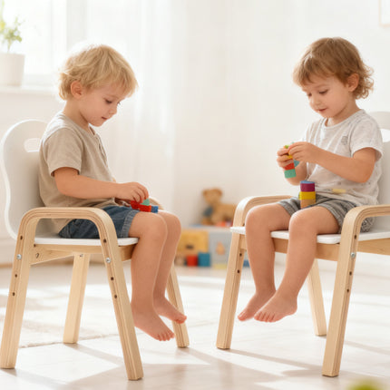 Verstellbares Kinder-Holzstuhl-Set, rutschfeste Pads, Alter 3-15