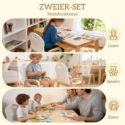 Verstellbares Kinder-Holzstuhl-Set, rutschfeste Pads, Alter 3-15