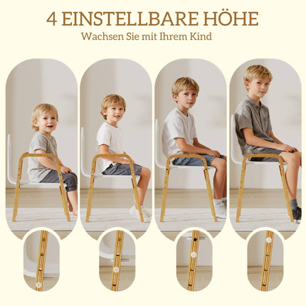 Verstellbares Kinder-Holzstuhl-Set, rutschfeste Pads, Alter 3-15