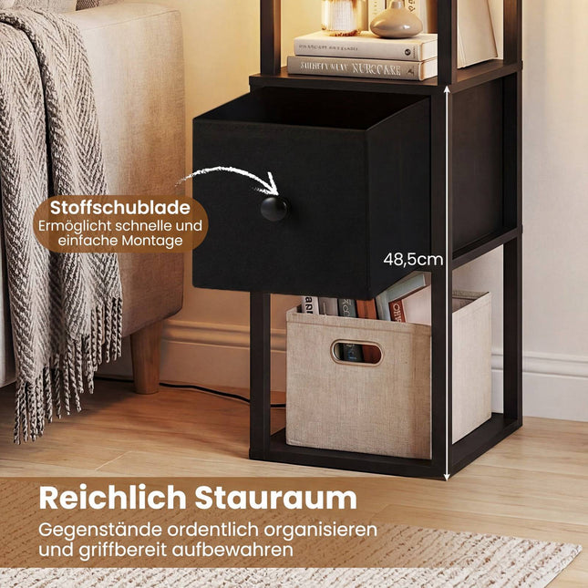 Verstellbare LED-Stehlampe mit Ablagen und Tisch, Schwarz