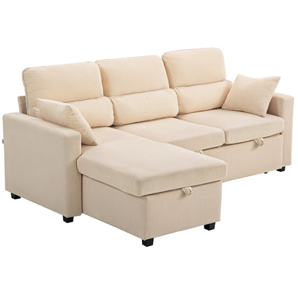 Canapé-lit réglable en L avec rangement, beige