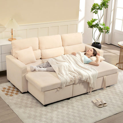 Canapé-lit réglable en L avec rangement, beige