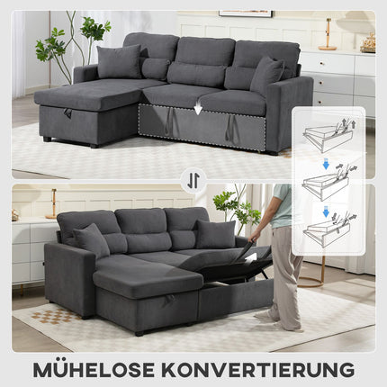Verstellbares L-förmiges Schlafsofa mit Stauraum, Dunkelgrau