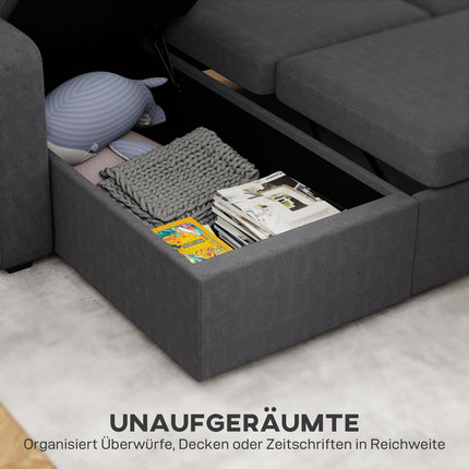 Verstellbares L-förmiges Schlafsofa mit Stauraum, Dunkelgrau