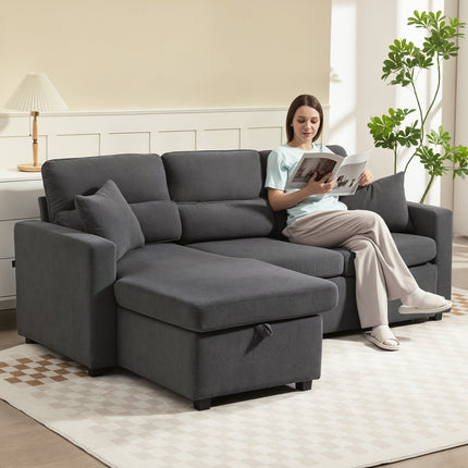 Verstellbares L-förmiges Schlafsofa mit Stauraum, Dunkelgrau