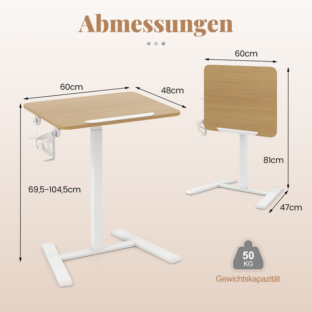 Bureau pour ordinateur portable réglable avec inclinaison à 90° et roulettes dissimulées
