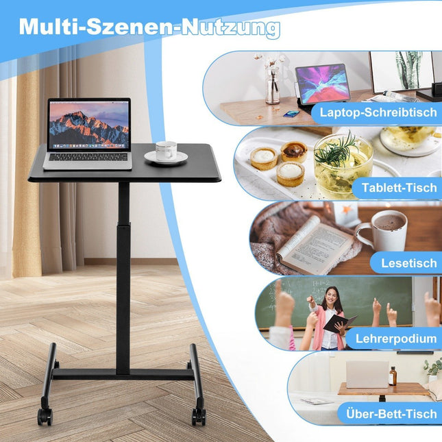 Verstellbarer Laptoptisch mit Rollen, 80 kg Tragkraft, Schwarz