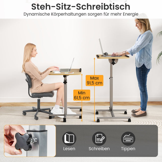 Verstellbarer Laptop-Tisch mit Rollen, neigbar, 60×40×71-91cm