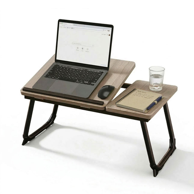 Table pour ordinateur portable réglable - Pliable, plateau inclinable, effet bois