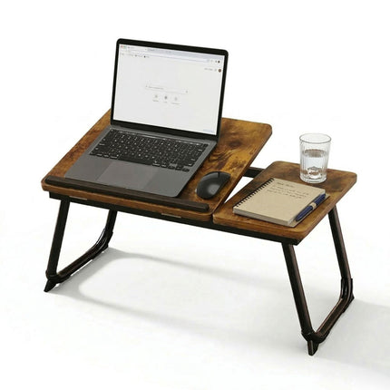 Table pour ordinateur portable réglable - Plateau pliable et inclinable effet bois