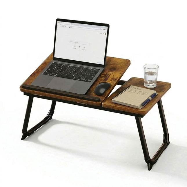 Table pour ordinateur portable réglable - Plateau pliable et inclinable effet bois